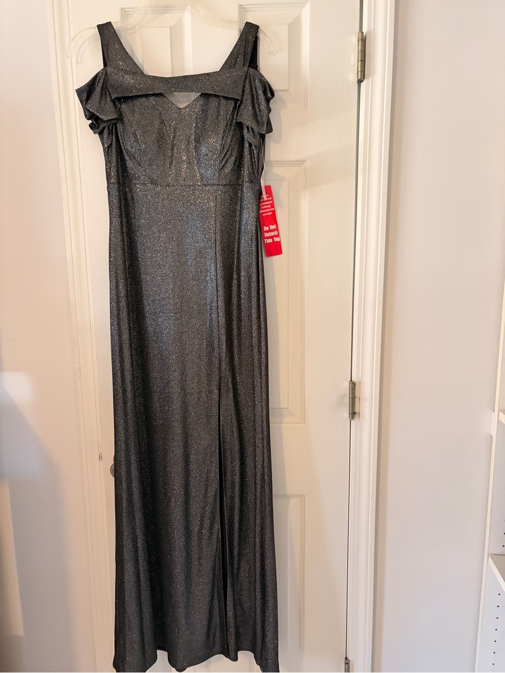 Night Way Collections Black Shimmer Off-Shoulder Maxi Dress